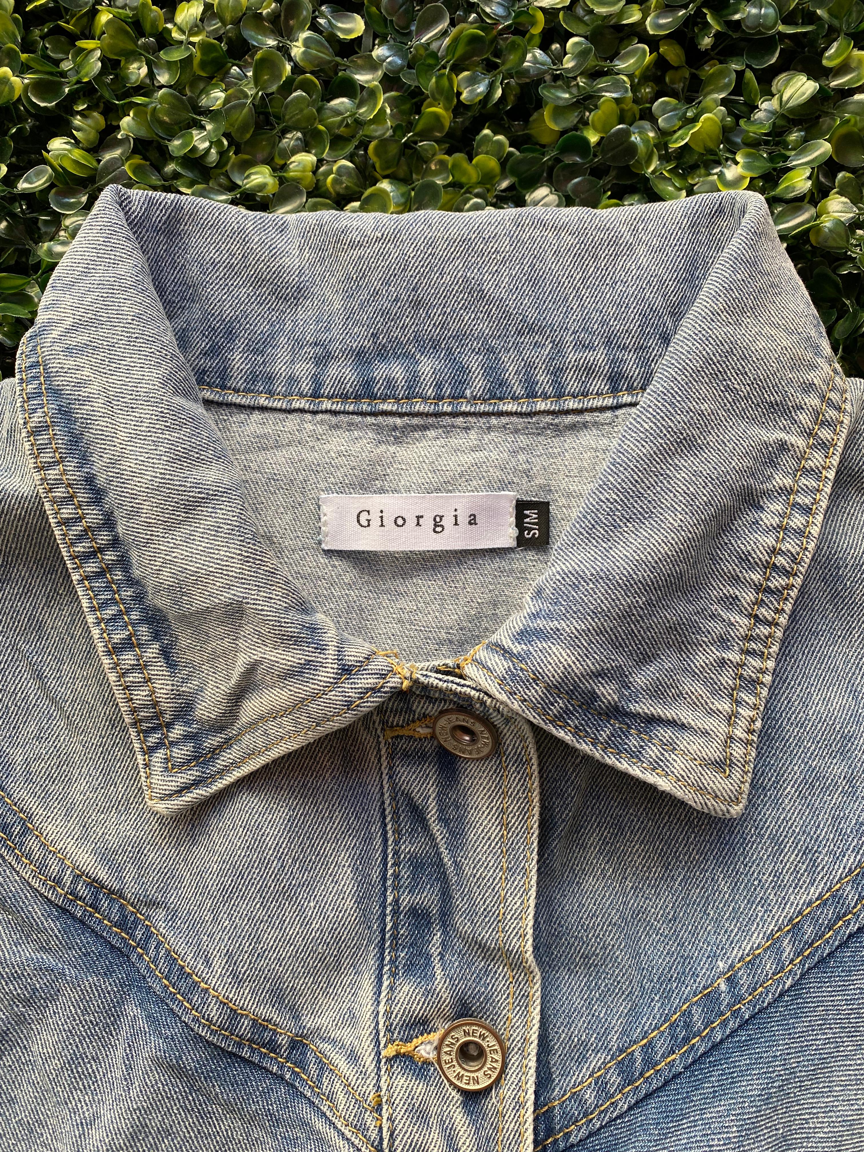 Giorgia Ruffled Light-Wash Denim Jacket