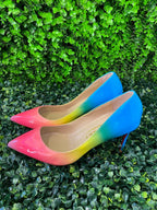 Élégant Les Chaussures Sunrise Rainbow Patent Court Heels