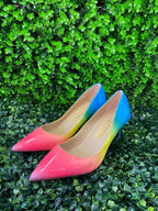 Élégant Les Chaussures Sunrise Rainbow Patent Court Heels