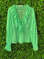 Mango Green Ruffle Tie-Front Blouse