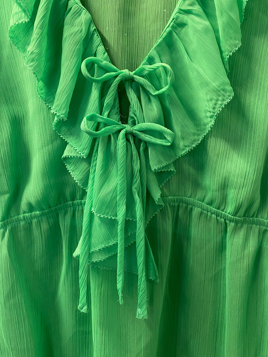 Mango Green Ruffle Tie-Front Blouse