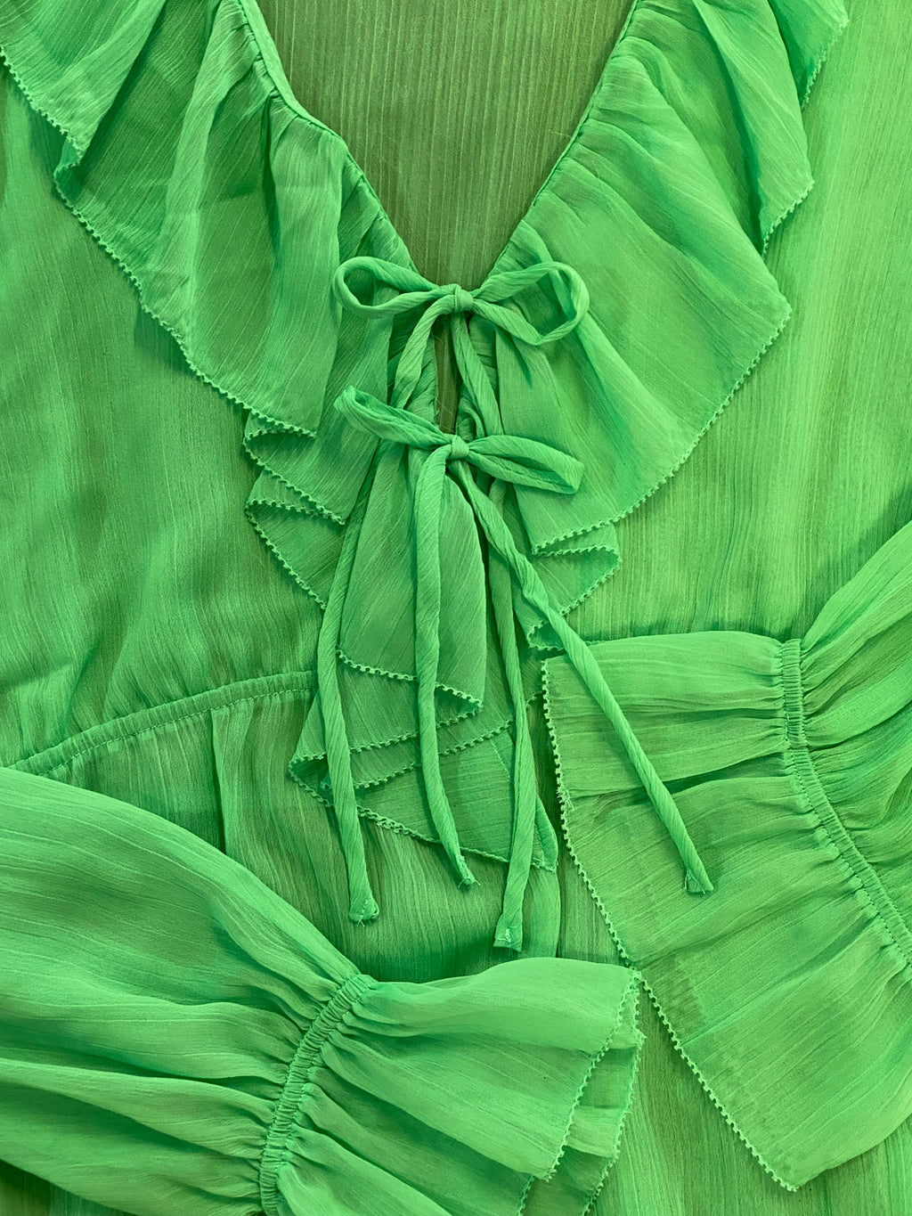 Mango Green Ruffle Tie-Front Blouse