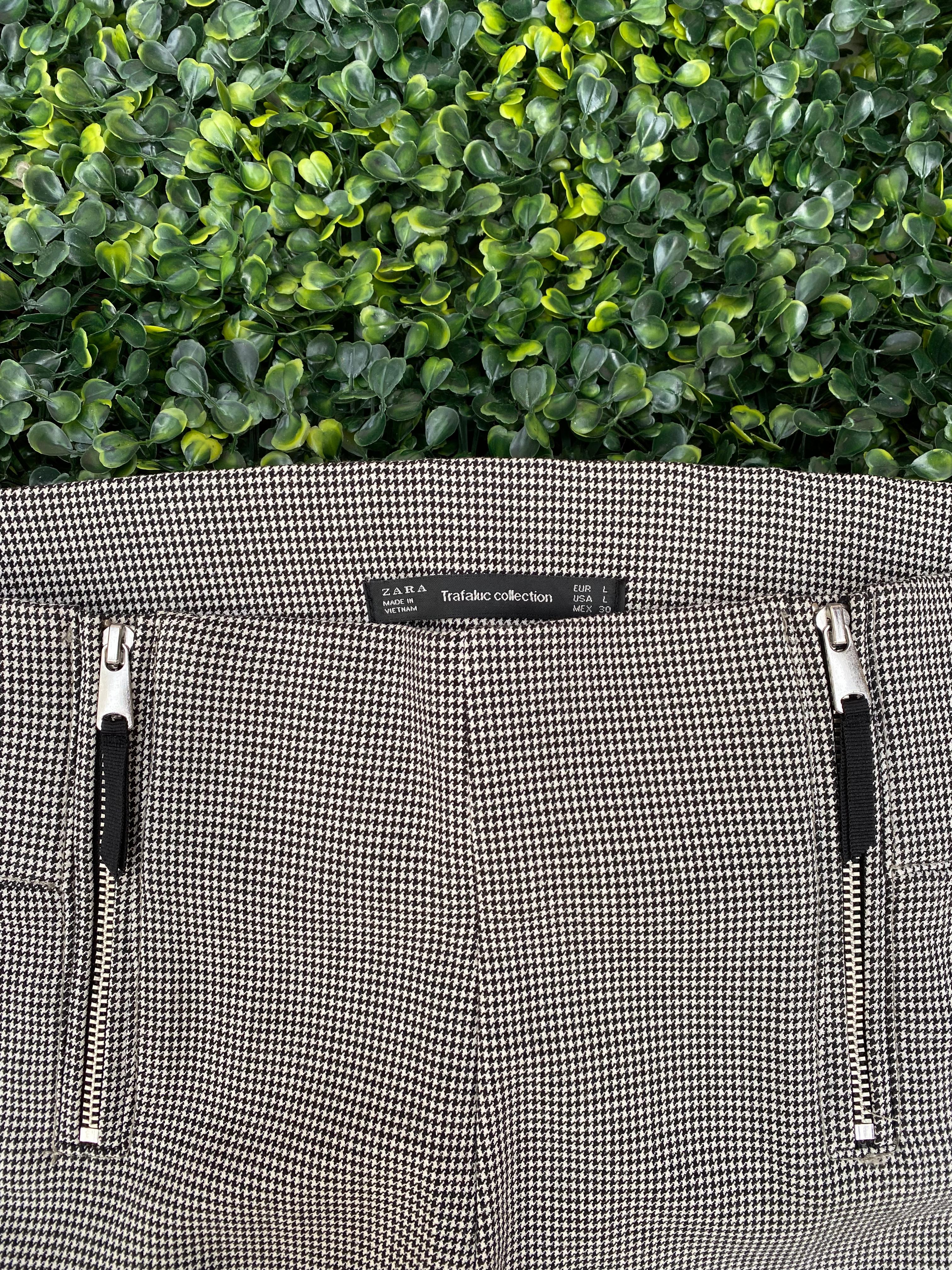 Zara Trafaluc Houndstooth Zip-Detail Trousers