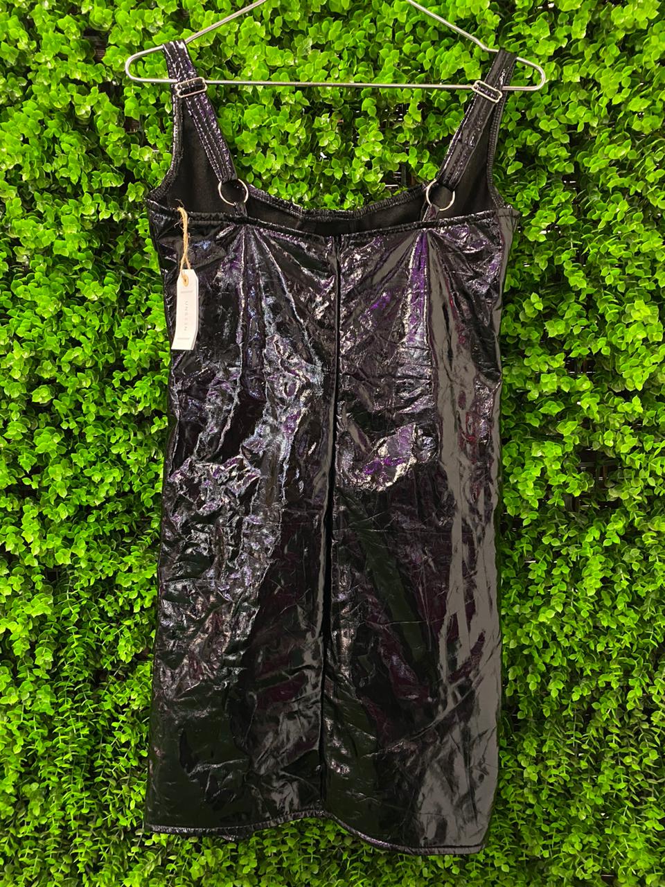Unseen Black Patent-Effect Bustier Midi Dress