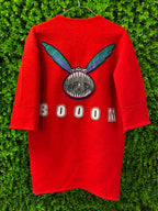 VAVE.O.E Red Statement Coat with Graphic Appliqué