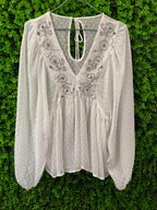 White Embellished Boho Blouse