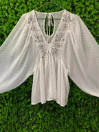 White Embellished Boho Blouse