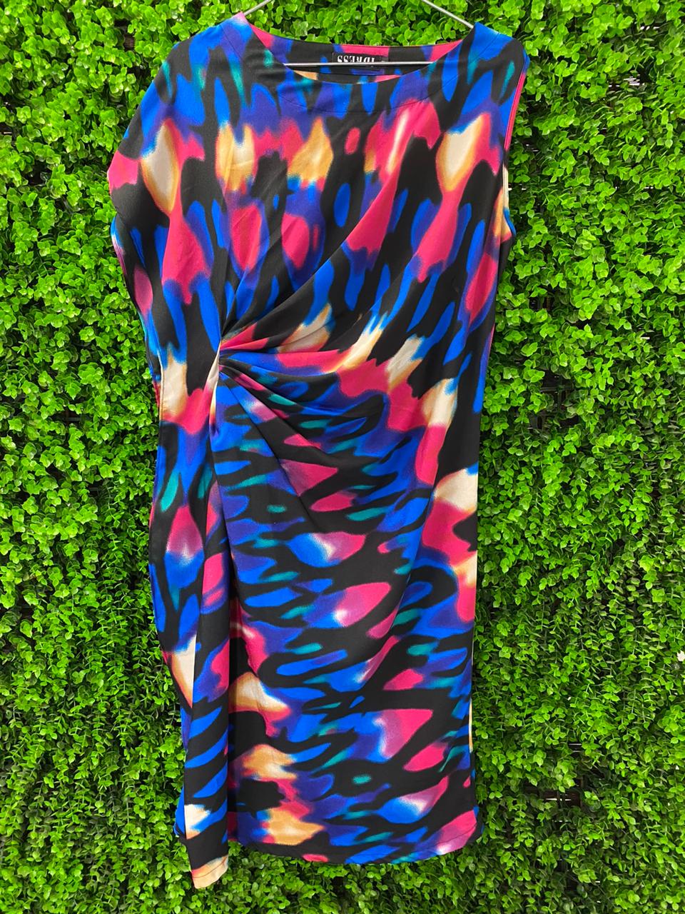 IDress Multicolour Abstract Draped Midi Dress