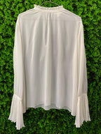 H&M Ivory Pleated Ruffle-Neck Blouse