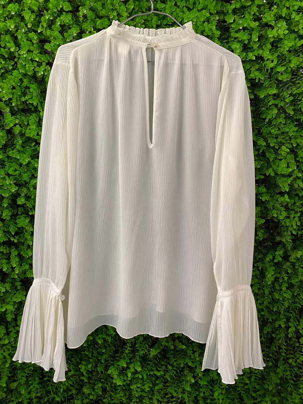 H&M Ivory Pleated Ruffle-Neck Blouse