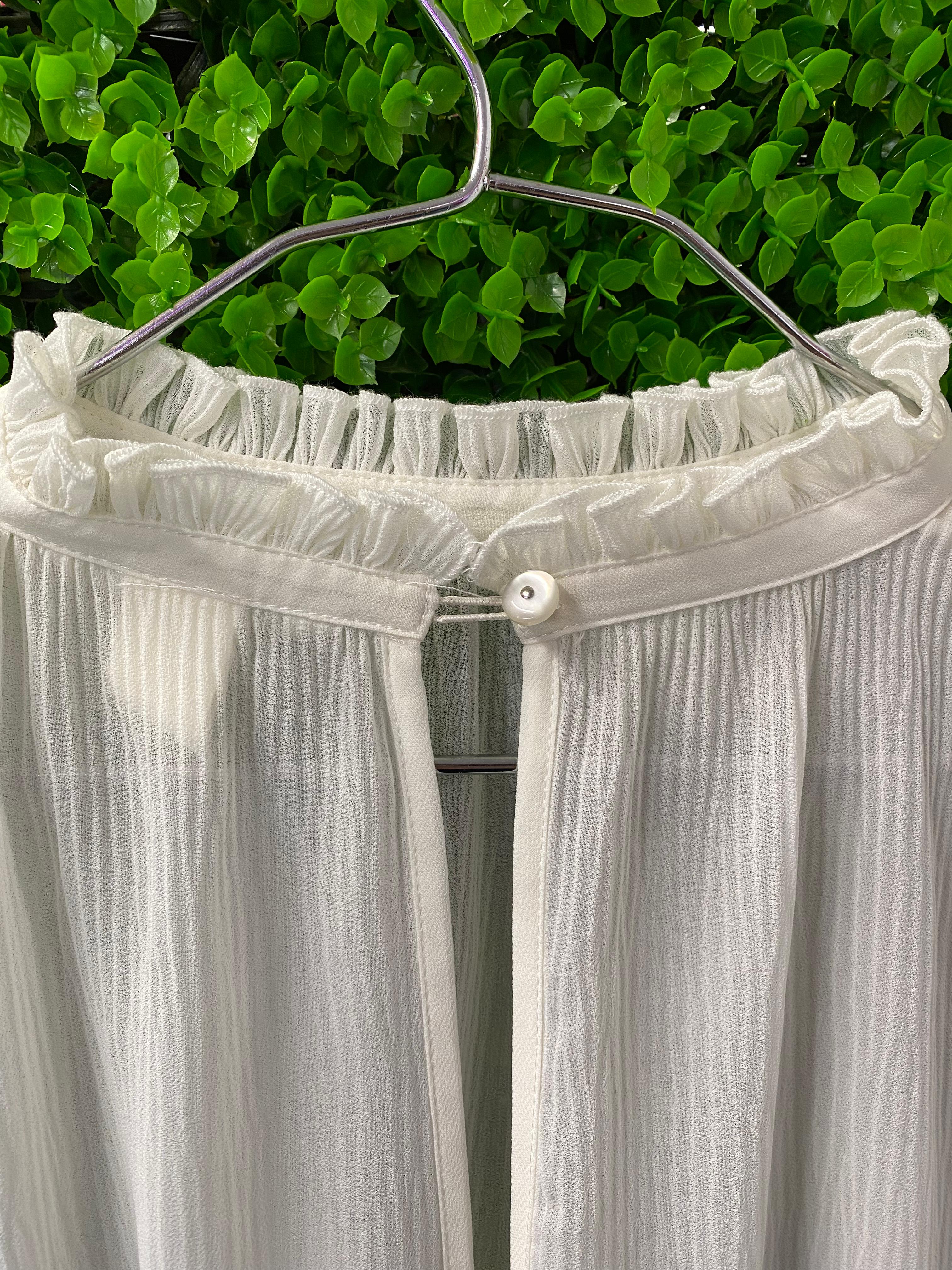 H&M Ivory Pleated Ruffle-Neck Blouse