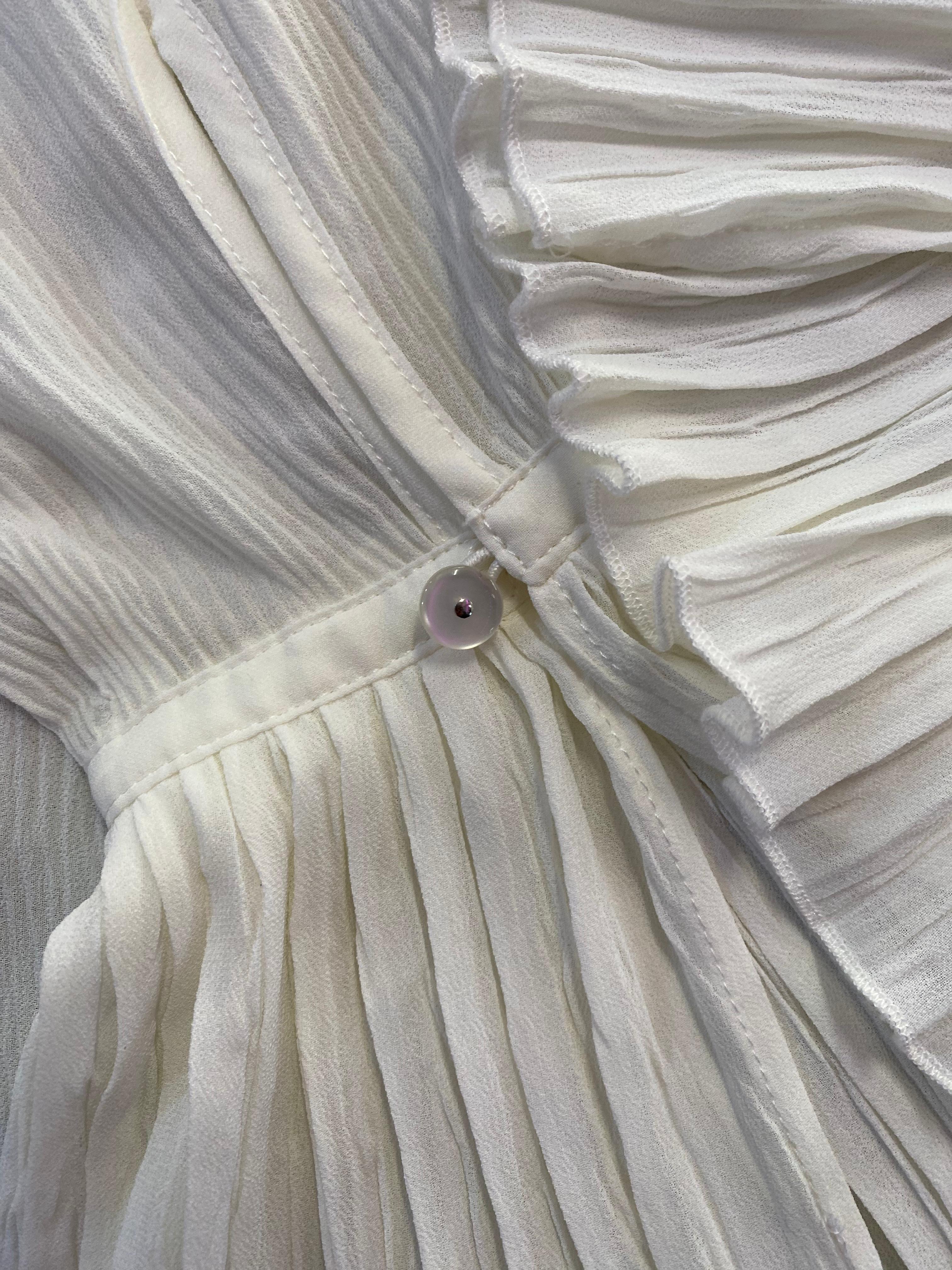 H&M Ivory Pleated Ruffle-Neck Blouse