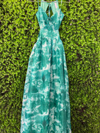 Teal Floral Halter-Neck Maxi Dress