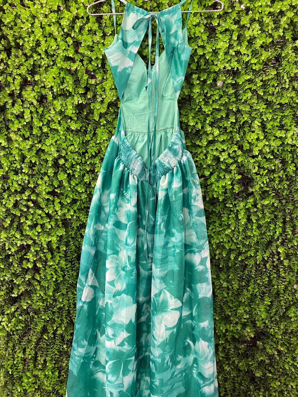 Teal Floral Halter-Neck Maxi Dress