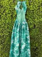 Teal Floral Halter-Neck Maxi Dress