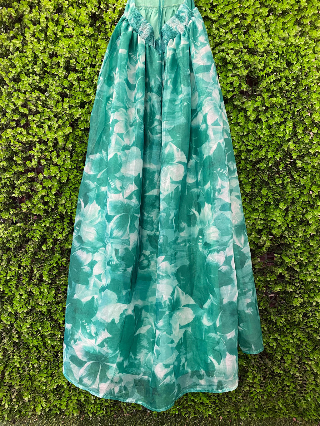 Teal Floral Halter-Neck Maxi Dress
