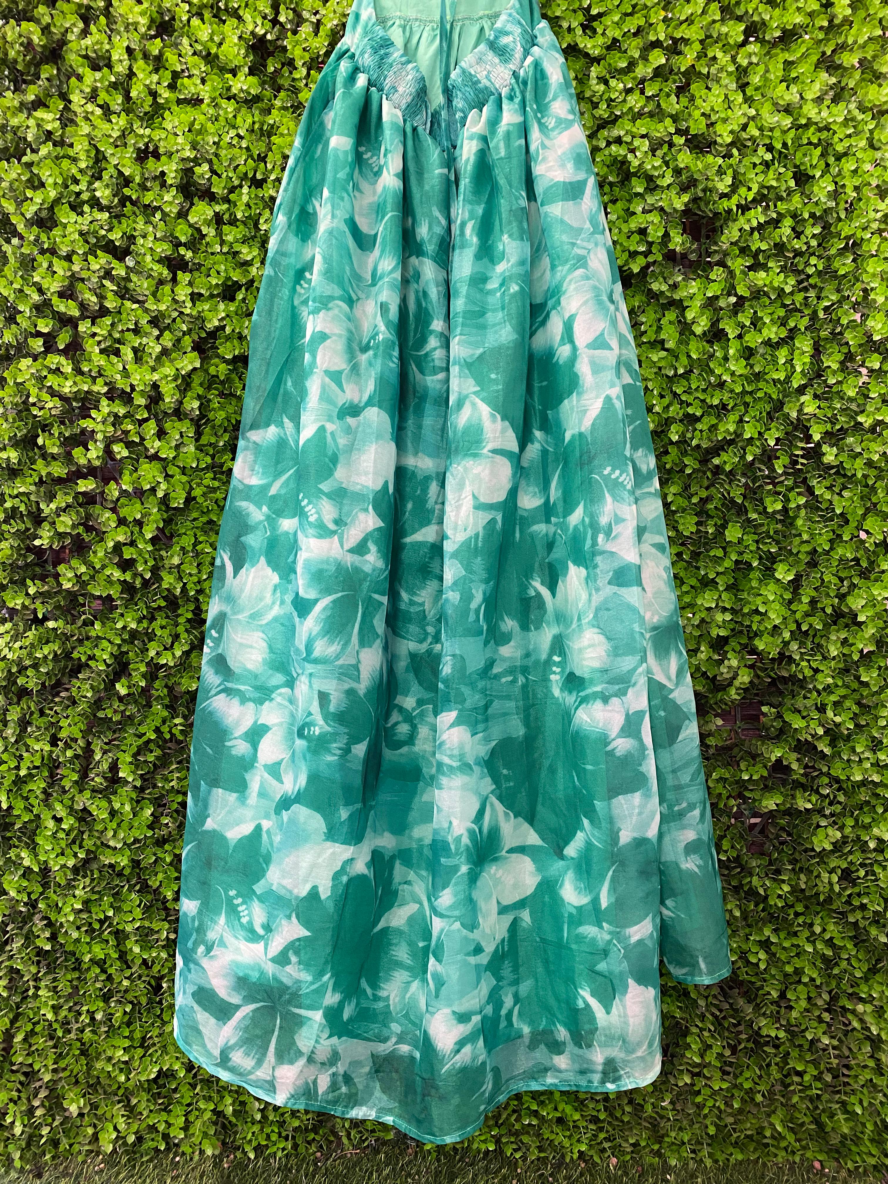 Teal Floral Halter-Neck Maxi Dress