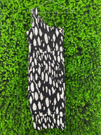 Nina J Runway Black and Ivory One-Shoulder Midi Dress