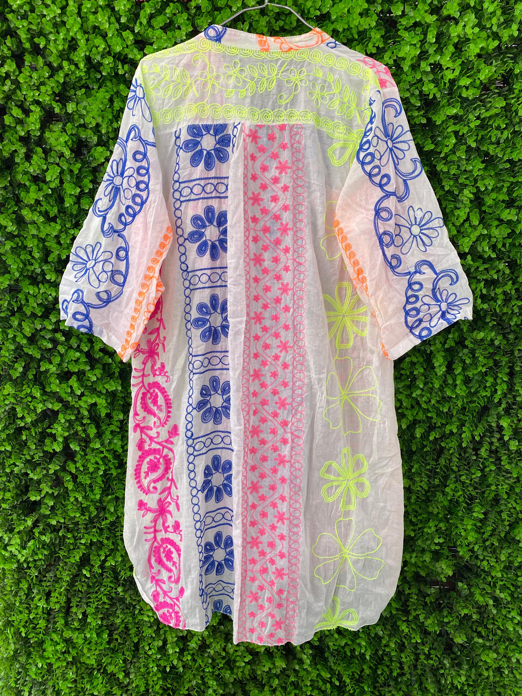 Multicolour Embroidered Cotton Longline Shirt Dress