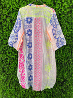 Multicolour Embroidered Cotton Longline Shirt Dress