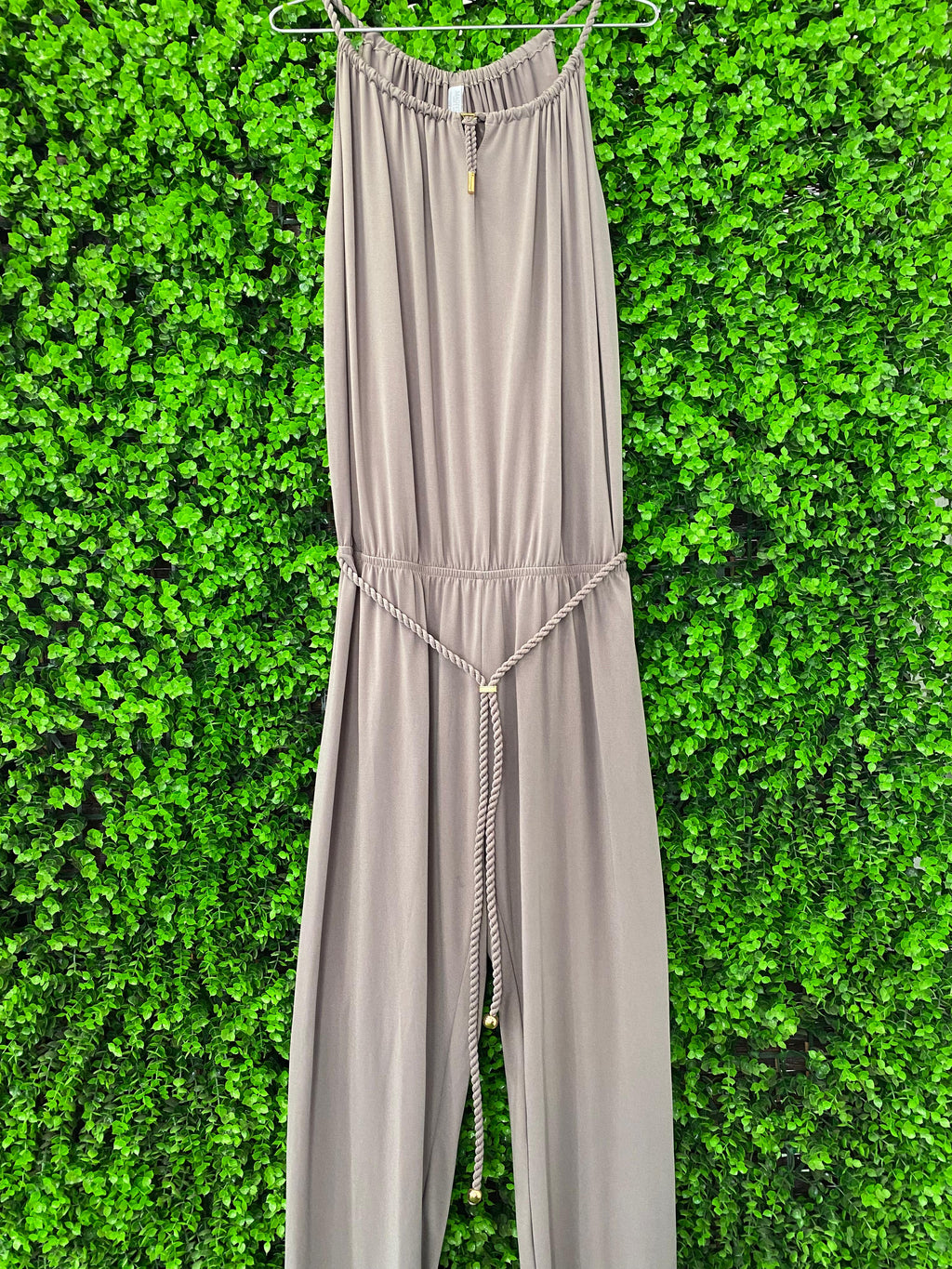 Magistral Taupe Rope-Detail Wide-Leg Jumpsuit