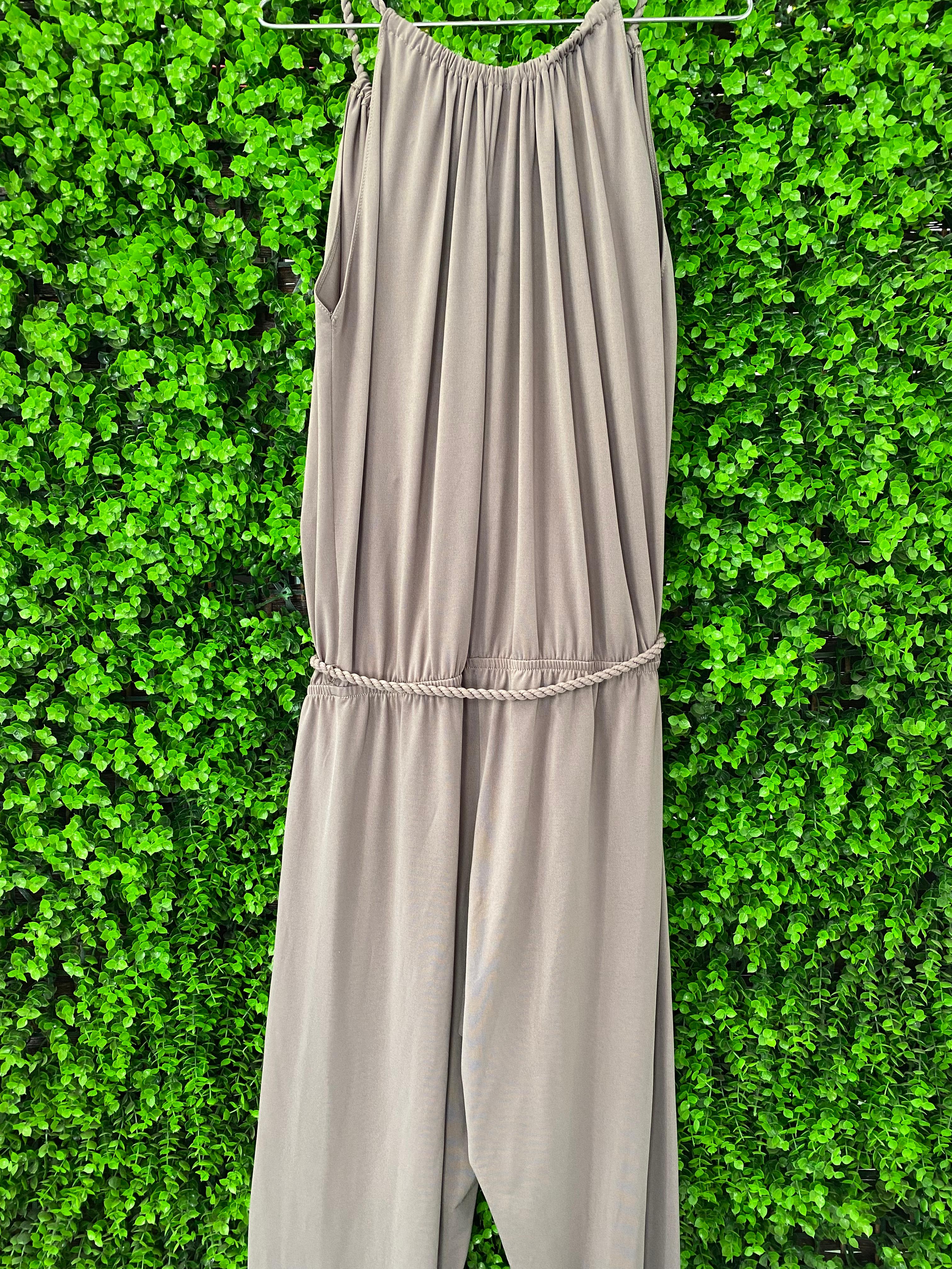 Magistral Taupe Rope-Detail Wide-Leg Jumpsuit