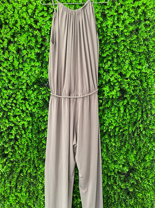 Magistral Taupe Rope-Detail Wide-Leg Jumpsuit