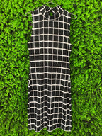 Revenge Black and Ivory Grid-Print Midi Dress
