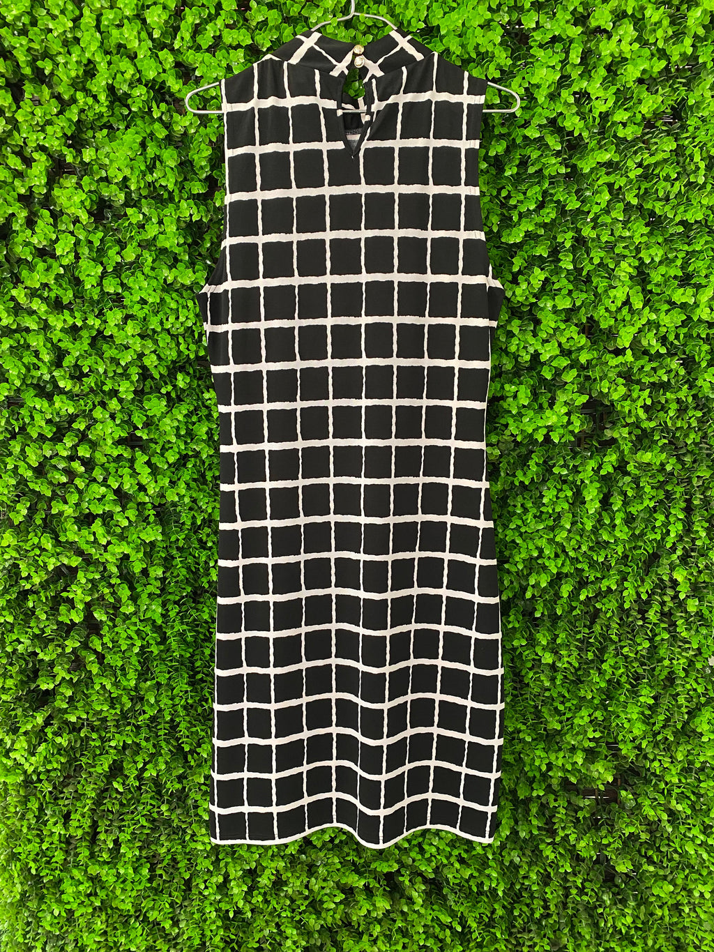 Revenge Black and Ivory Grid-Print Midi Dress