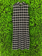 Revenge Black and Ivory Grid-Print Midi Dress