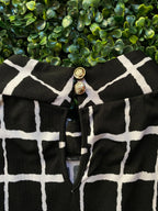 Revenge Black and Ivory Grid-Print Midi Dress