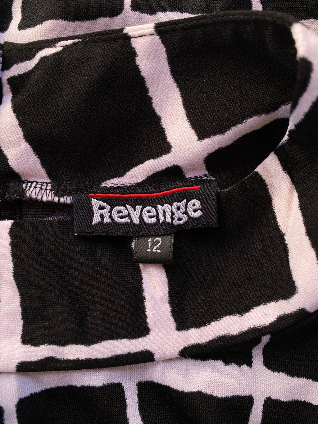 Revenge Black and Ivory Grid-Print Midi Dress