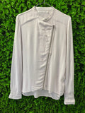 YAYA Soft White Asymmetrical Zip Blouse