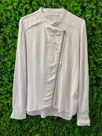 YAYA Soft White Asymmetrical Zip Blouse