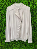 YAYA Soft White Asymmetrical Zip Blouse