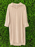 Fresh Beige Striped Linen-Blend Shirt Dress