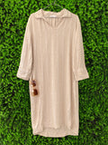 Fresh Beige Striped Linen-Blend Shirt Dress