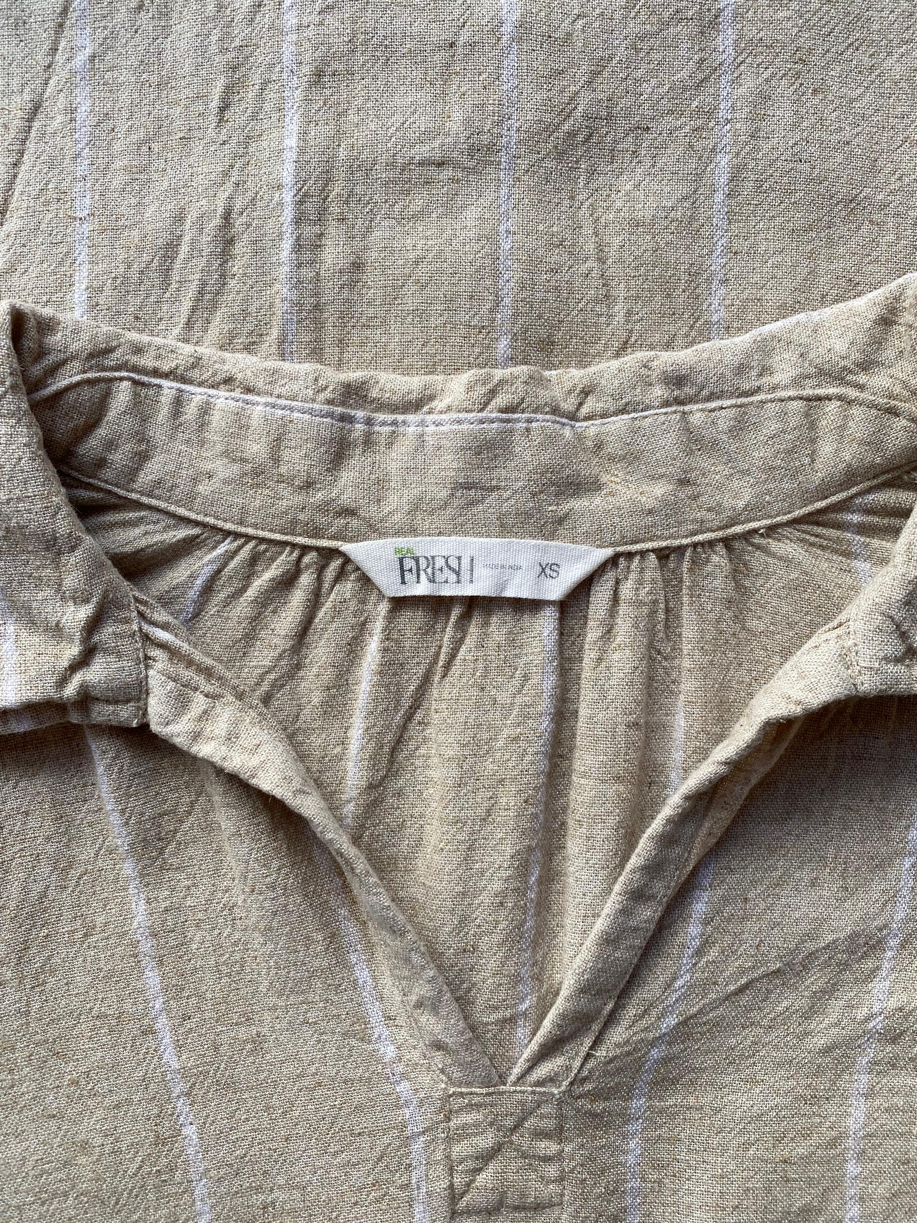 Fresh Beige Striped Linen-Blend Shirt Dress