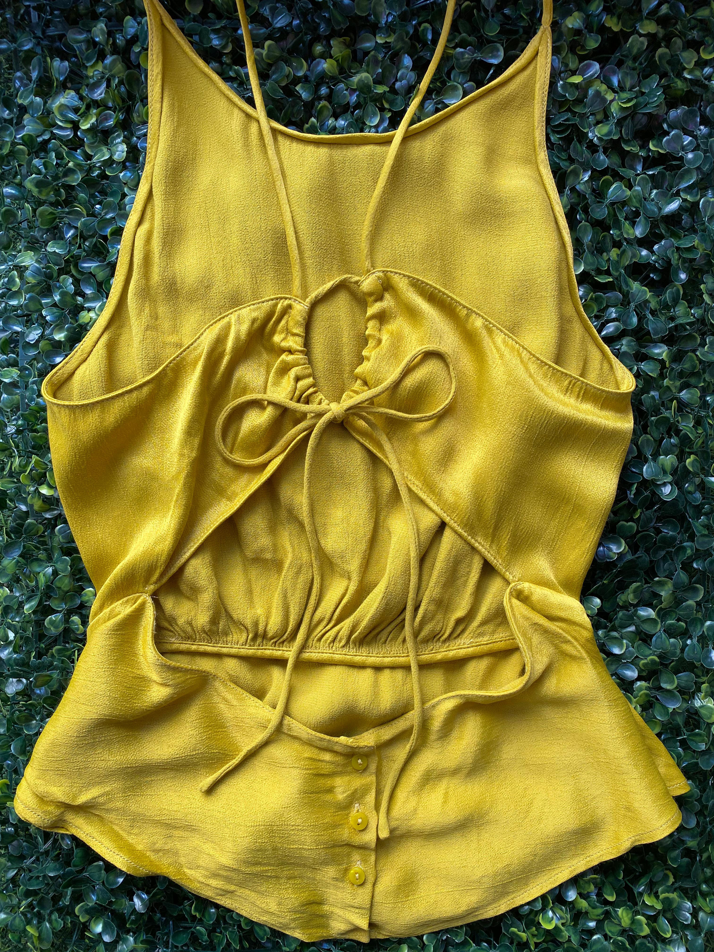 Zara Trafaluc Mustard Open-Back Shirt