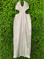 Silver Snakeskin Cut-Out Maxi Dress