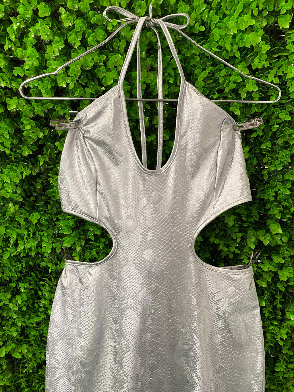 Silver Snakeskin Cut-Out Maxi Dress