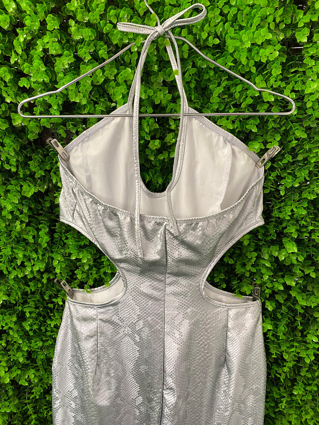 Silver Snakeskin Cut-Out Maxi Dress