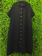 Black Button-Front Maxi Shirt Dress