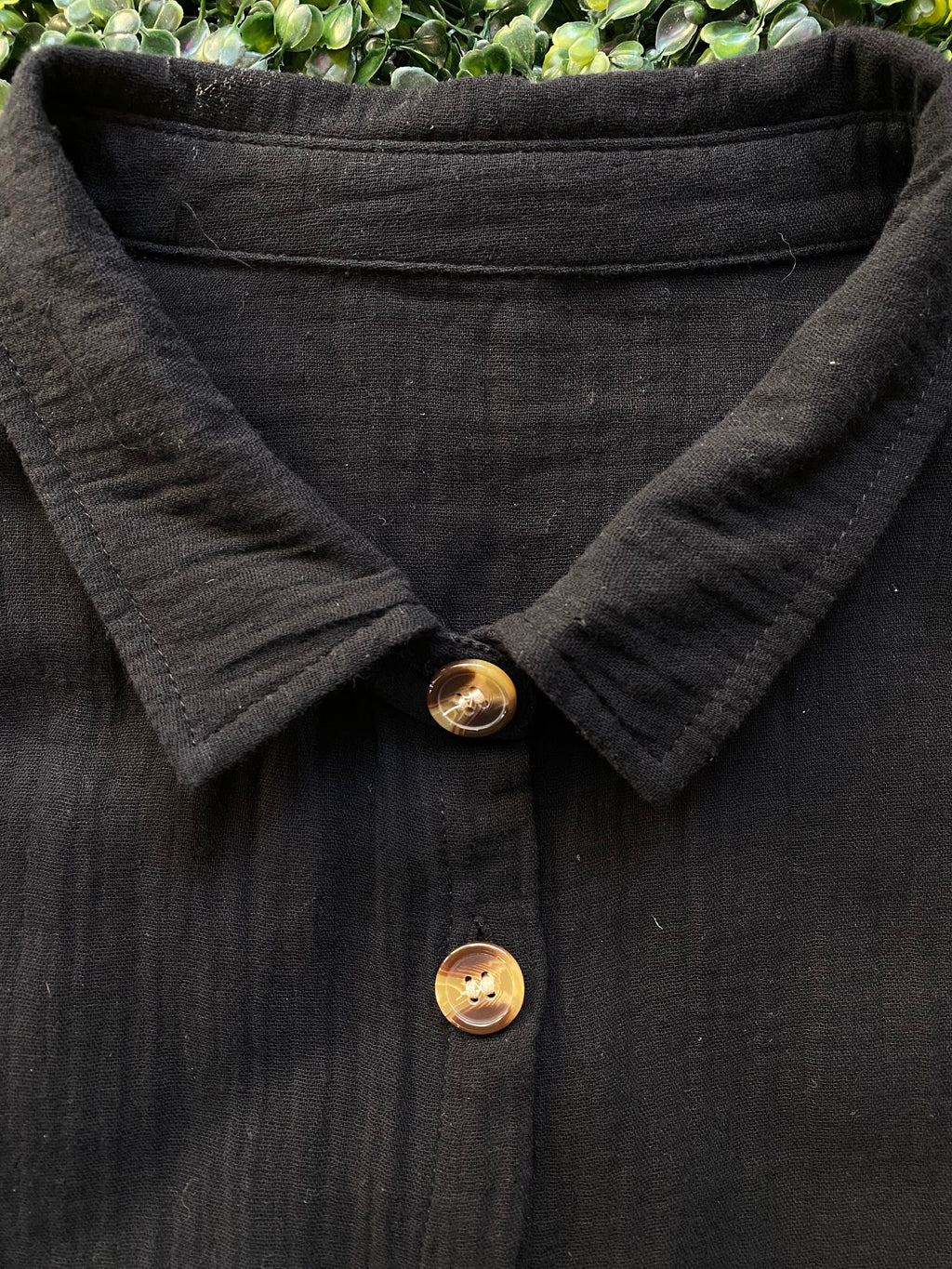 Black Button-Front Maxi Shirt Dress