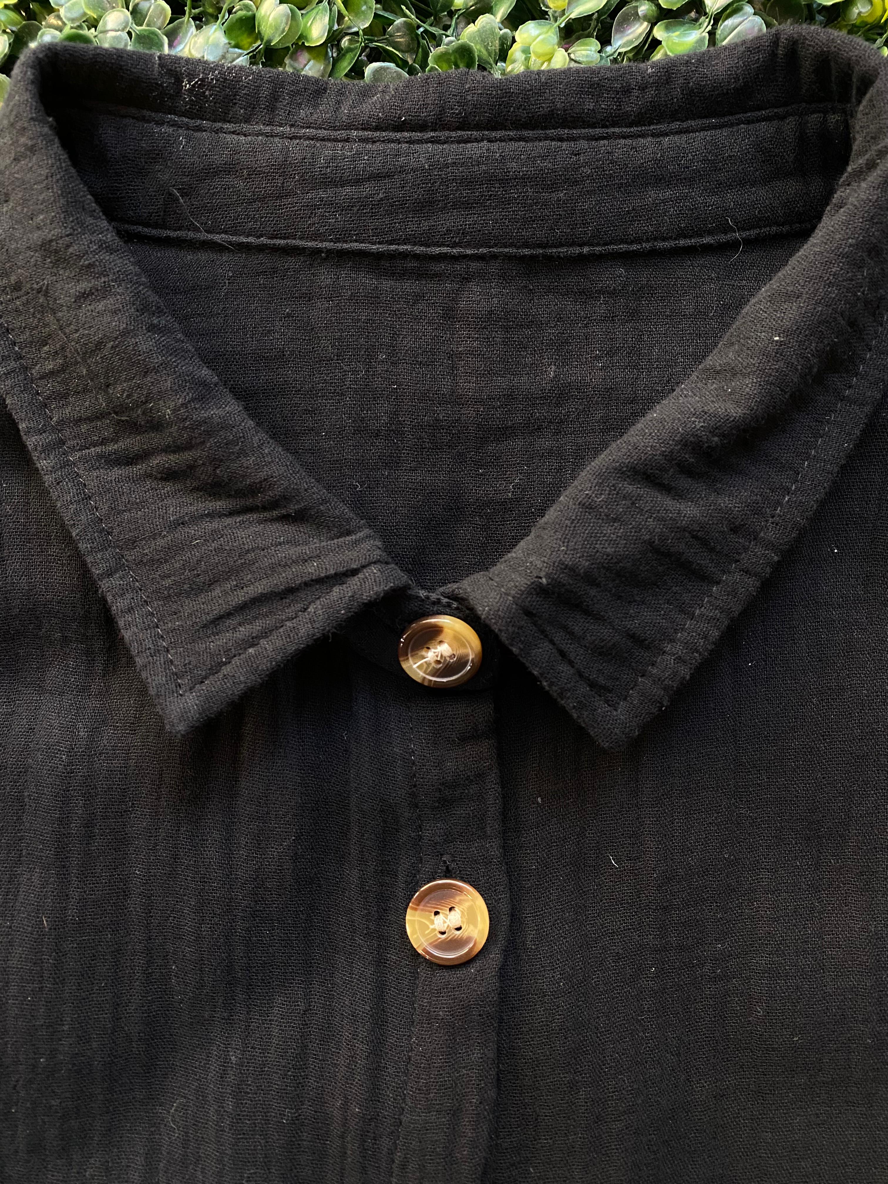 Black Button-Front Maxi Shirt Dress