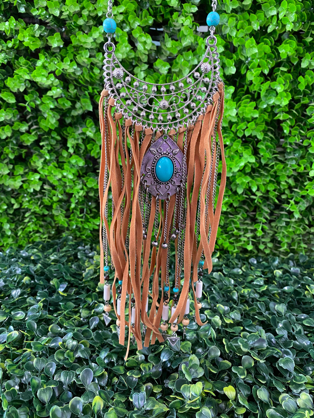 Bohemian Turquoise & Fringe Statement Necklace