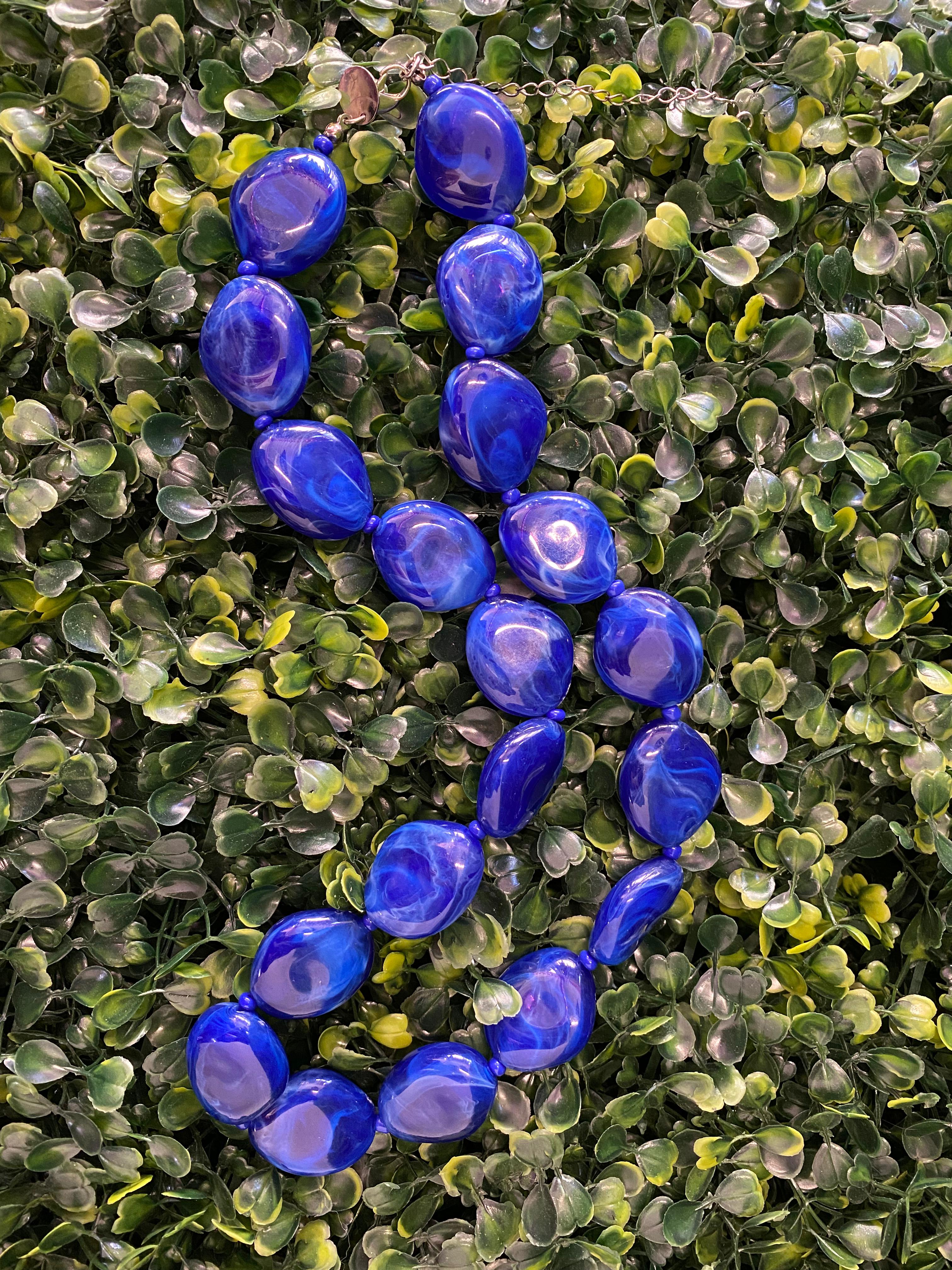 Statement Blue Beaded Necklace