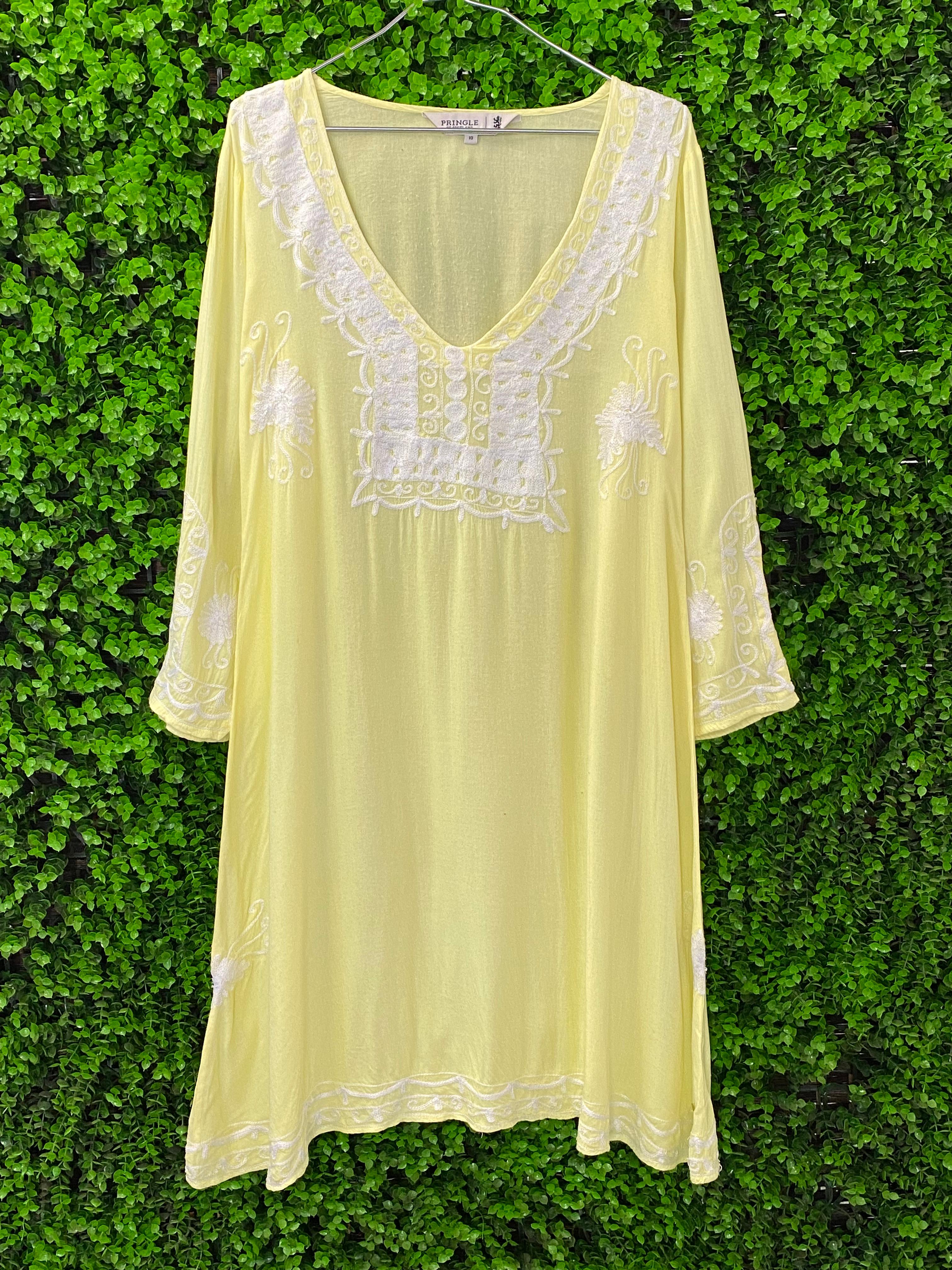 Pringle of Scotland Yellow Embroidered Tunic Dress