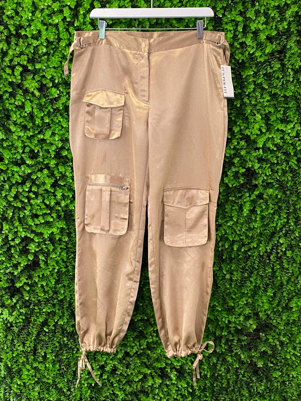 Gold Satin Cargo Pants