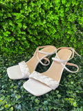 Miss Black White Braided Strap Heels